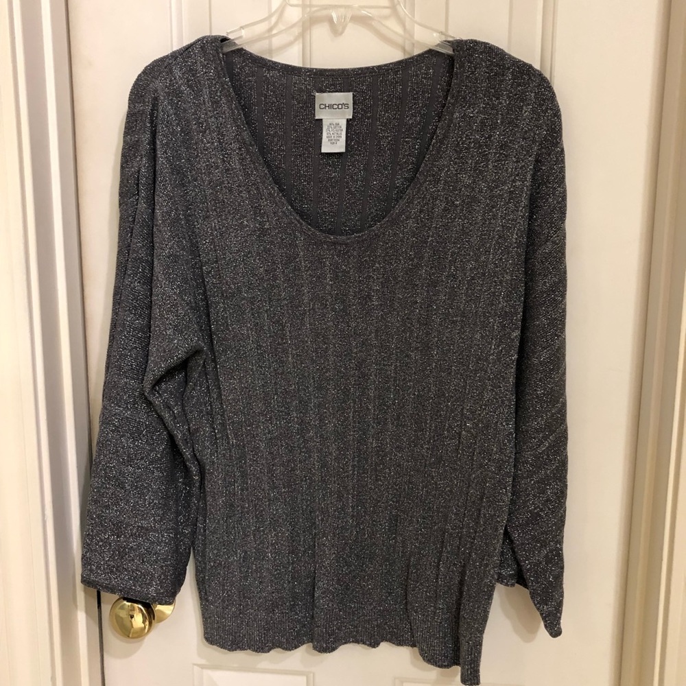 FREE with purchase: Chico silver metallic sweater, full sleeves, Sz M